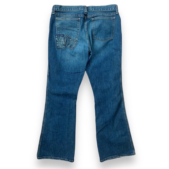 Gap Ultra Low Flare Leg Patch Jeans Medium Wash Bootcut Hippie Boho - Picture 3 of 7